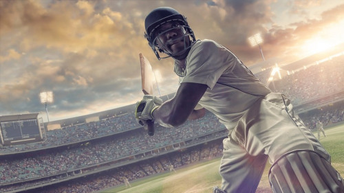cricket batsman about to hit ball during outdoor cricket match stock photo