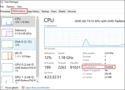 Windows 10 Task Manager CPU Virtualization Support check